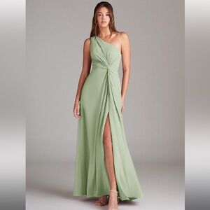 Azazie Brooke Sage Green One-Shoulder Maxi Skirt